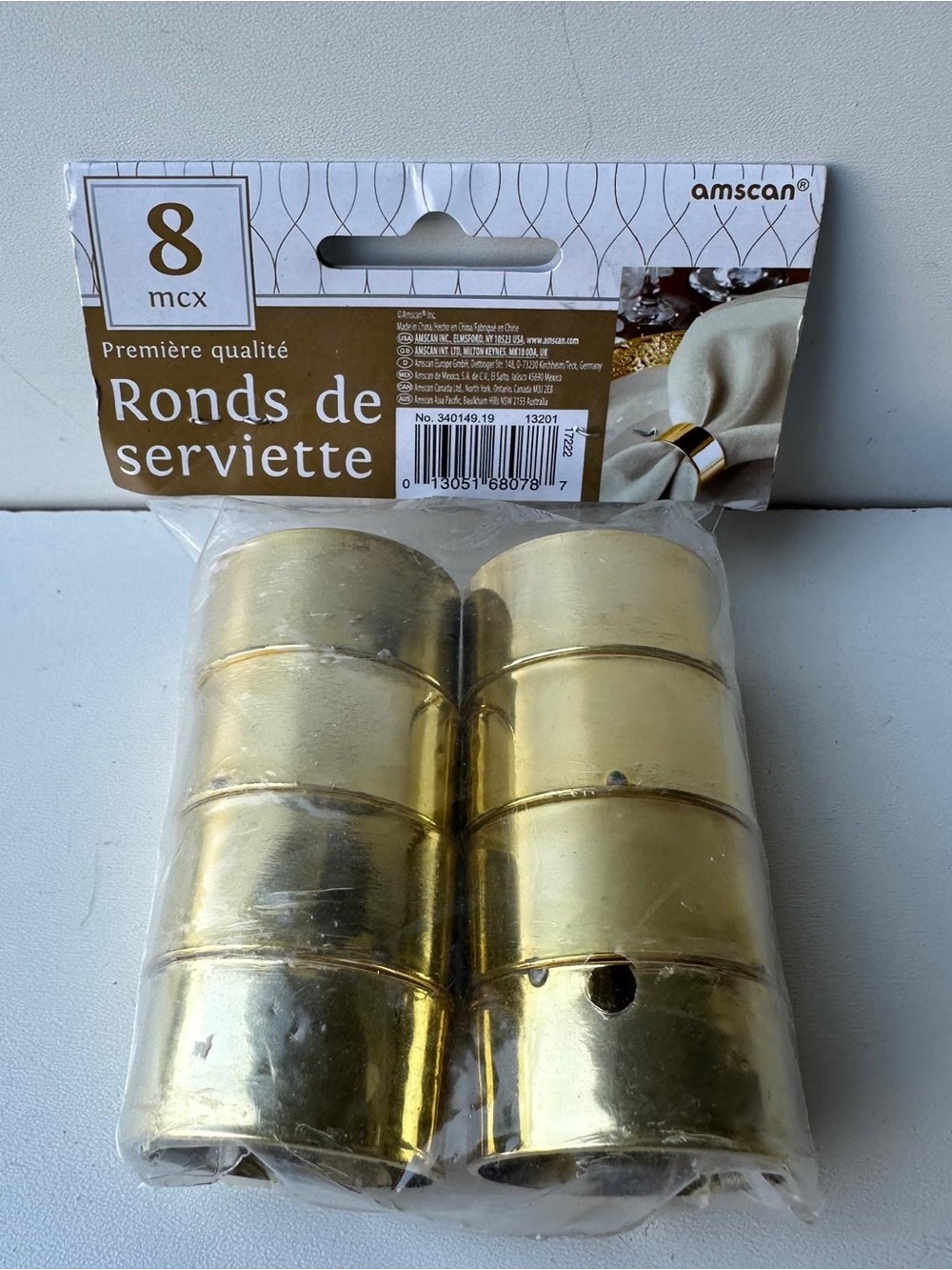 Amscan Gold Napkin Rings Set of 8 Metallic Table Decor Dining Ronds de Serviette